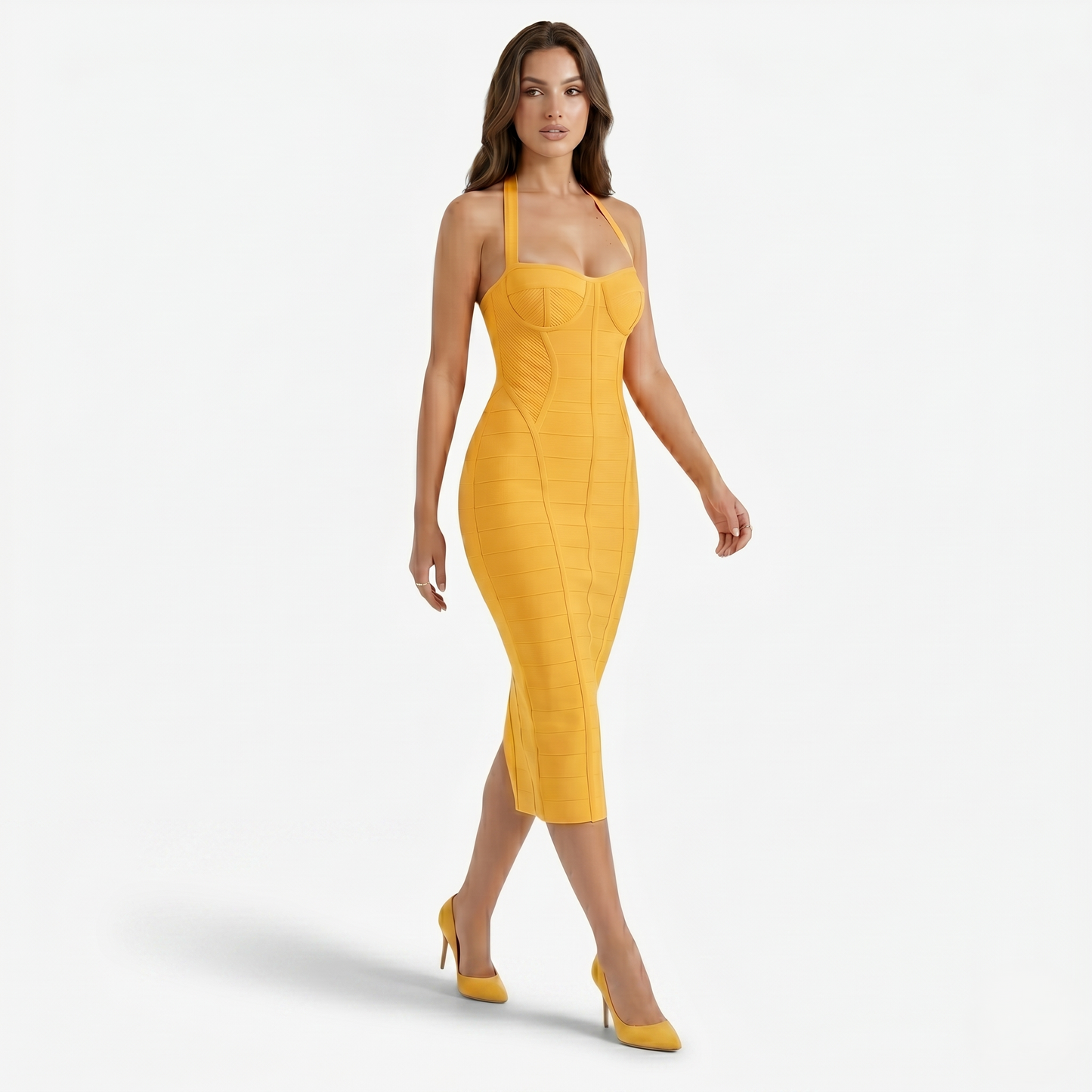 Midi Dress Women's Bandage Halter Bodycon