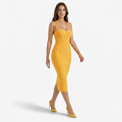 Midi Dress Women's Bandage Halter Bodycon