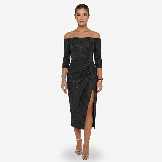 Midi Dress Women's Off Shoulder Ruched with Side Slit