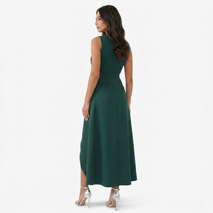 Midi Dress Women’s V-neck Sleeveless Asymmetrical Ruffle Hem