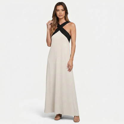 Maxi Dress Women's Color Block Crossover Neckline Sleeveless