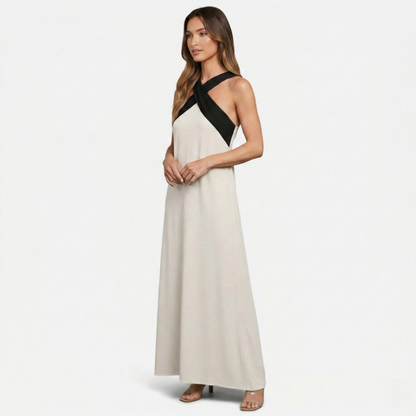 Maxi Dress Women's Color Block Crossover Neckline Sleeveless