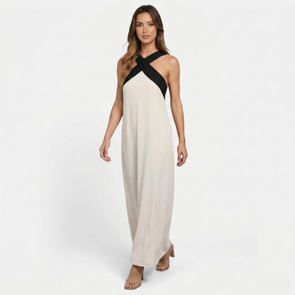 Maxi Dress Women's Color Block Crossover Neckline Sleeveless