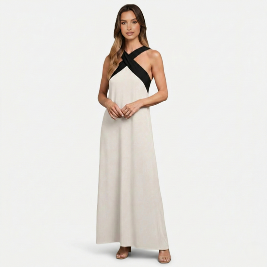 Maxi Dress Women's Color Block Crossover Neckline Sleeveless