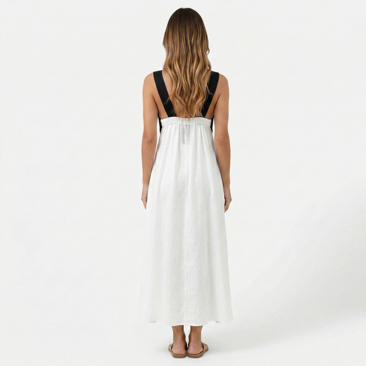 Maxi Dress Women's Color Block Crossover Neckline Sleeveless