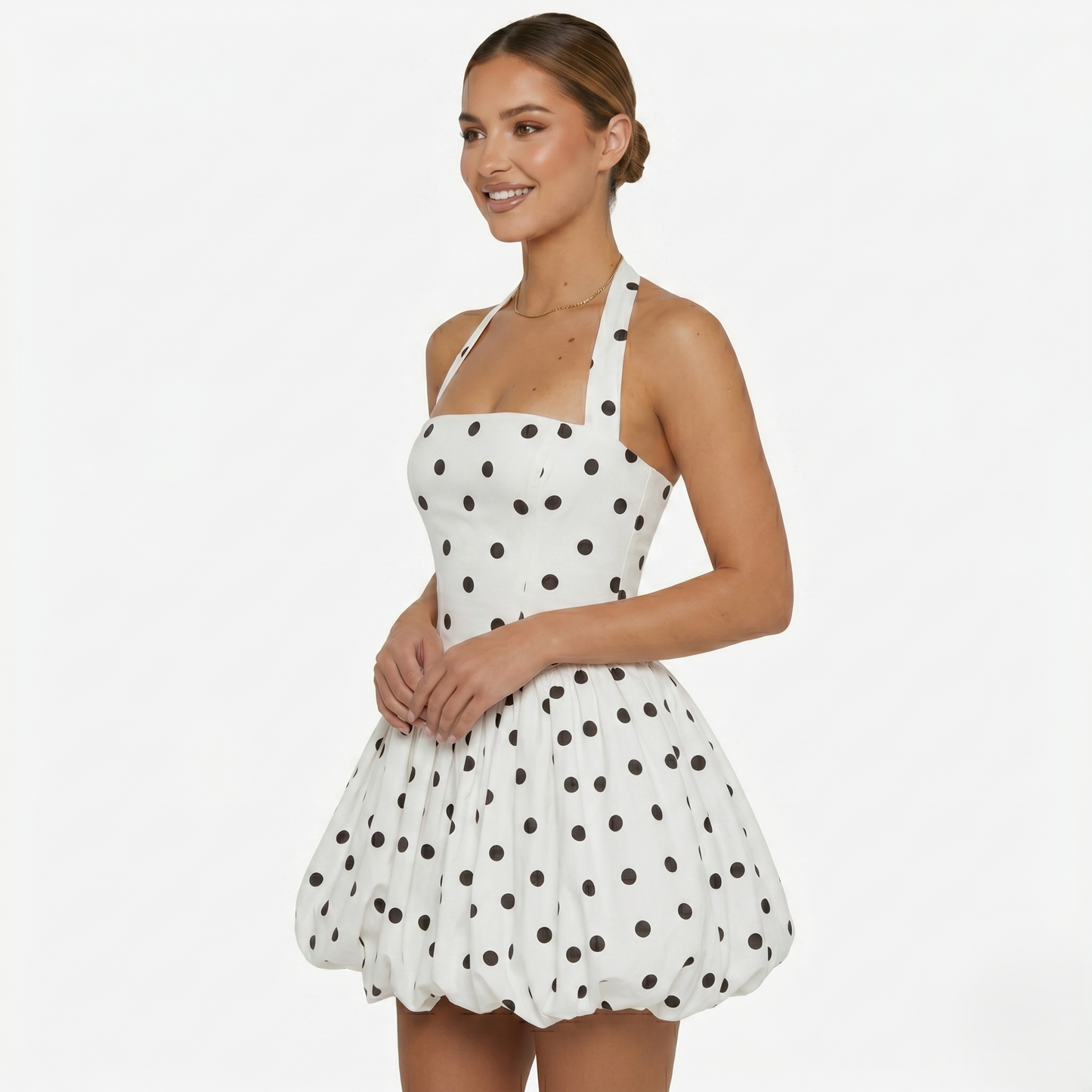 Mini Dress Women's Halter Neck Polka Dot Bubble Hem