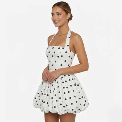 Mini Dress Women's Halter Neck Polka Dot Bubble Hem