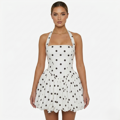 Mini Dress Women's Halter Neck Polka Dot Bubble Hem