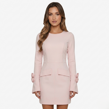Mini Dress Women's Long Sleeve Bell Sleeve with Rose Detail