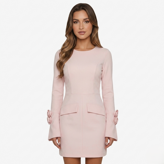 Mini Dress Women's Long Sleeve Bell Sleeve with Rose Detail