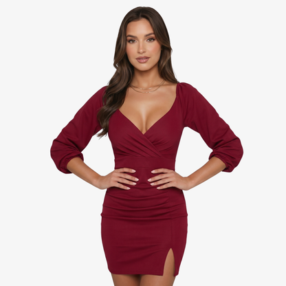 Mini Dress Women's Off Shoulder Long Sleeve Side Slit
