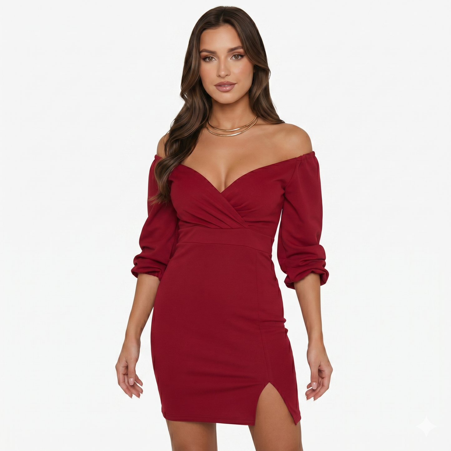 Mini Dress Women's Off Shoulder Long Sleeve Side Slit
