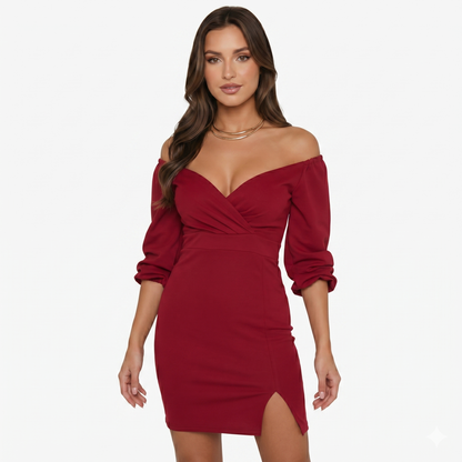 Mini Dress Women's Off Shoulder Long Sleeve Side Slit