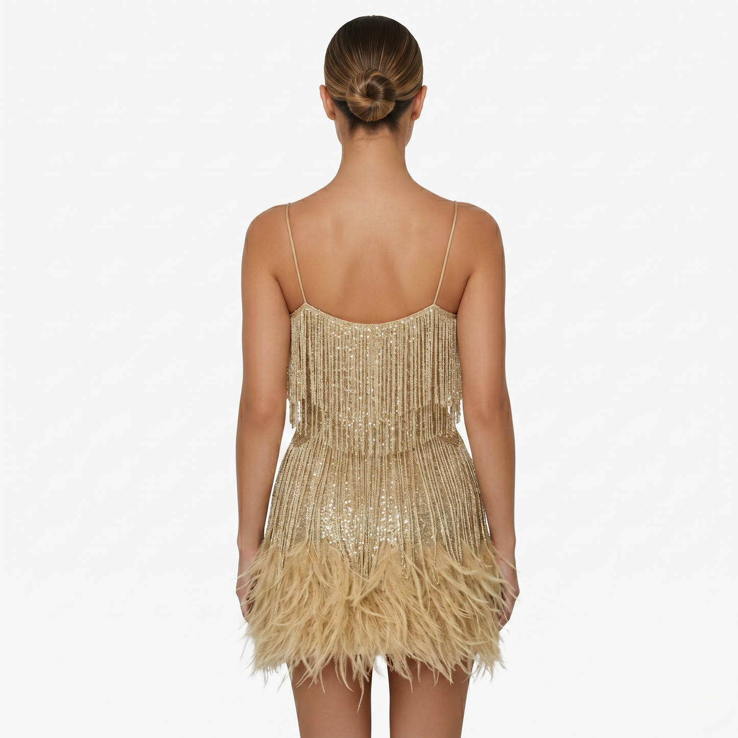 Mini Dress Women’s Sequin Fringe Feather Hem
