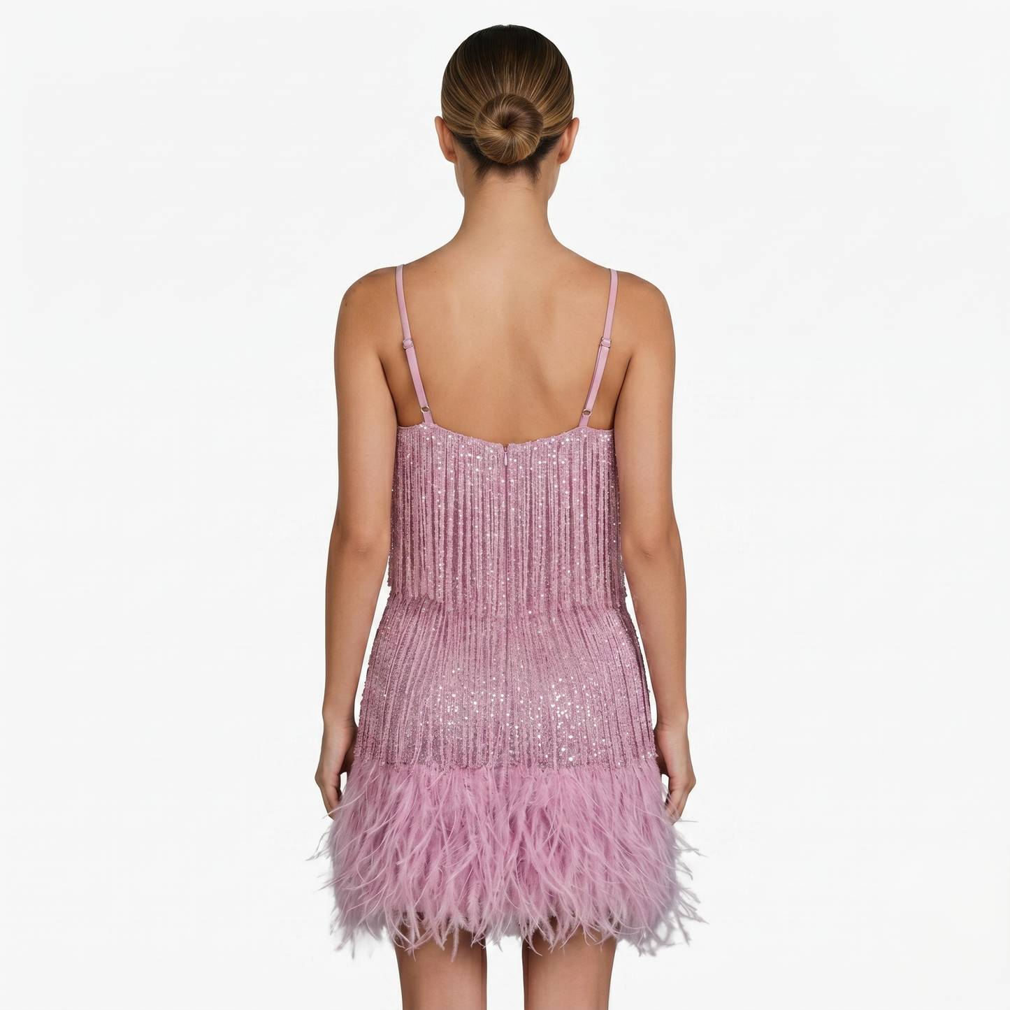 Mini Dress Women’s Sequin Fringe Feather Hem