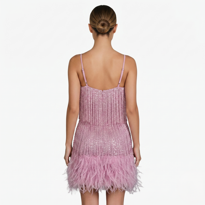 Mini Dress Women’s Sequin Fringe Feather Hem