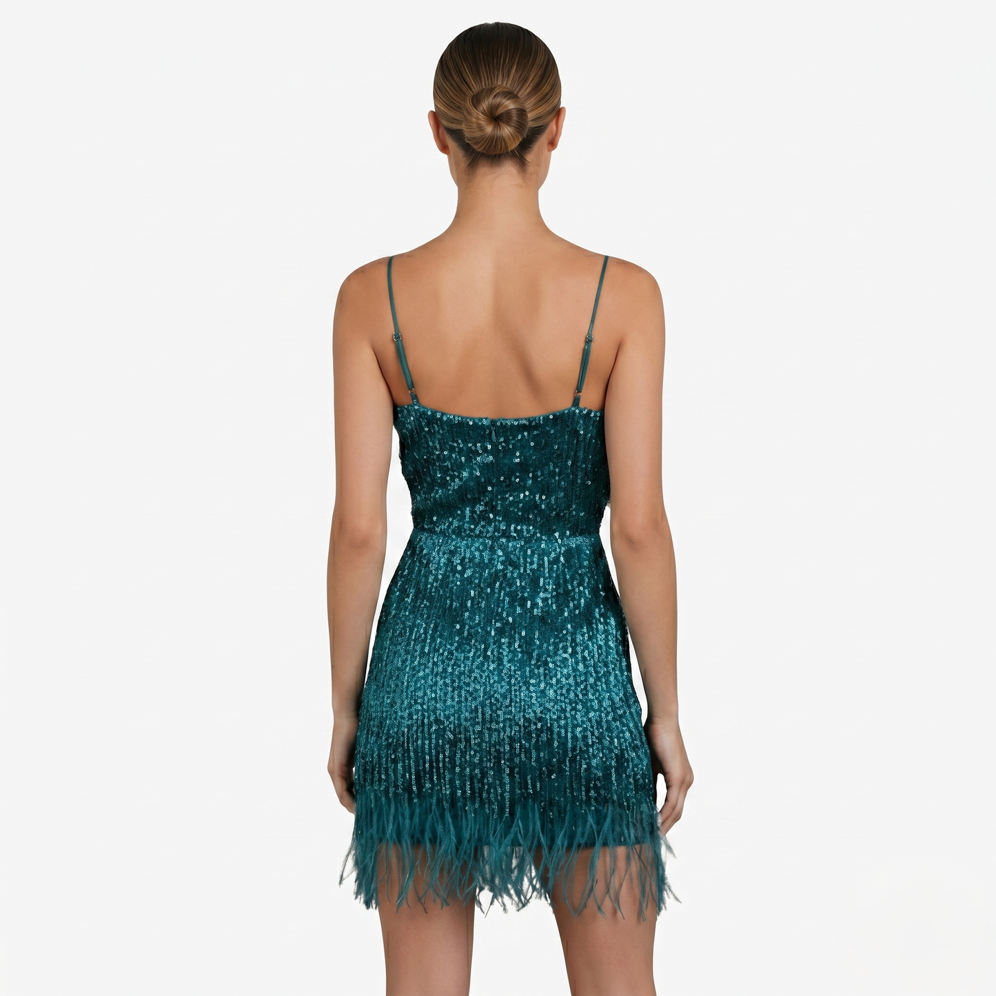 Mini Dress Women’s Sequin Fringe Feather Hem