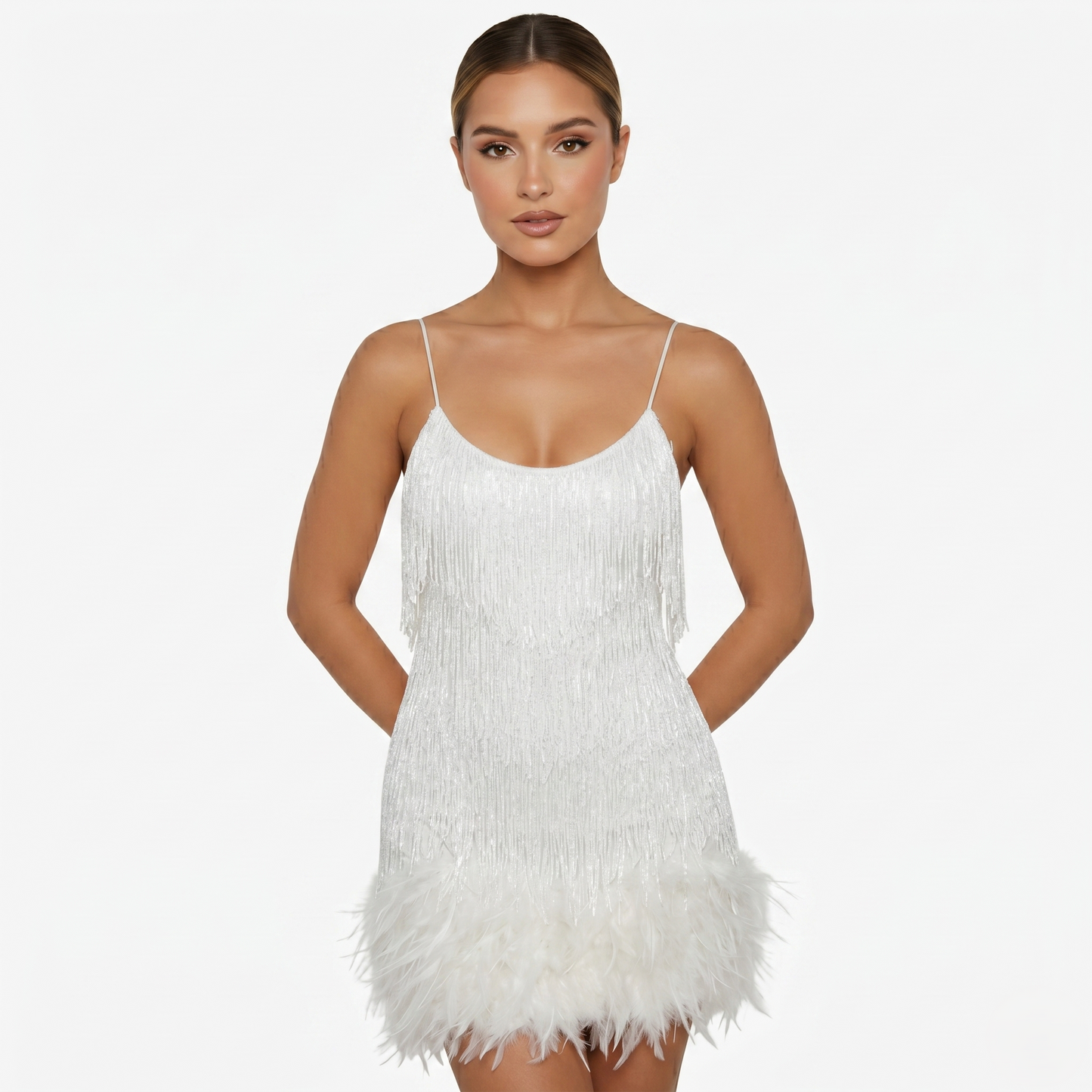 Mini Dress Women’s Sequin Fringe Feather Hem