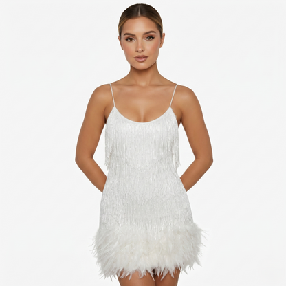 Mini Dress Women’s Sequin Fringe Feather Hem