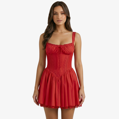 Mini Dress Women's Corset Style Lace Trim Sleeveless