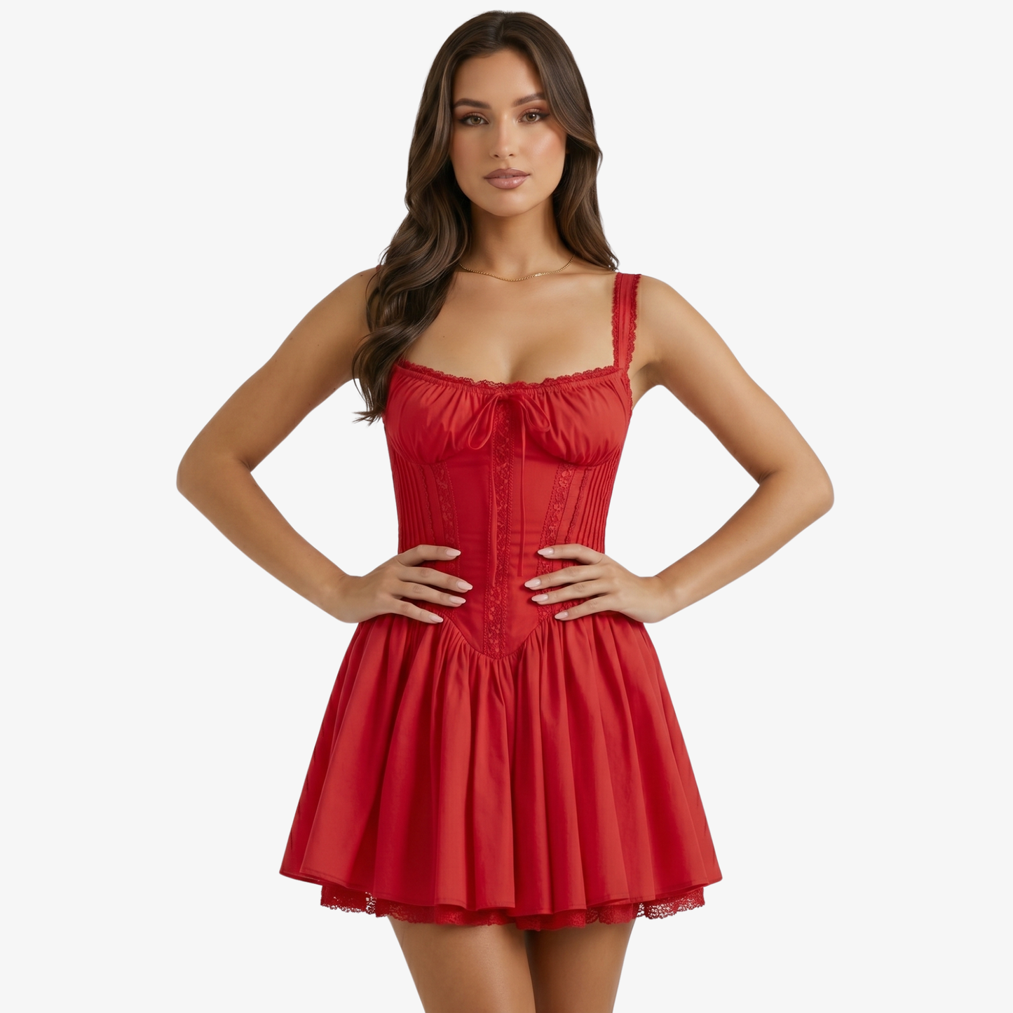 Mini Dress Women's Corset Style Lace Trim Sleeveless