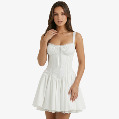 Mini Dress Women's Corset Style Lace Trim Sleeveless