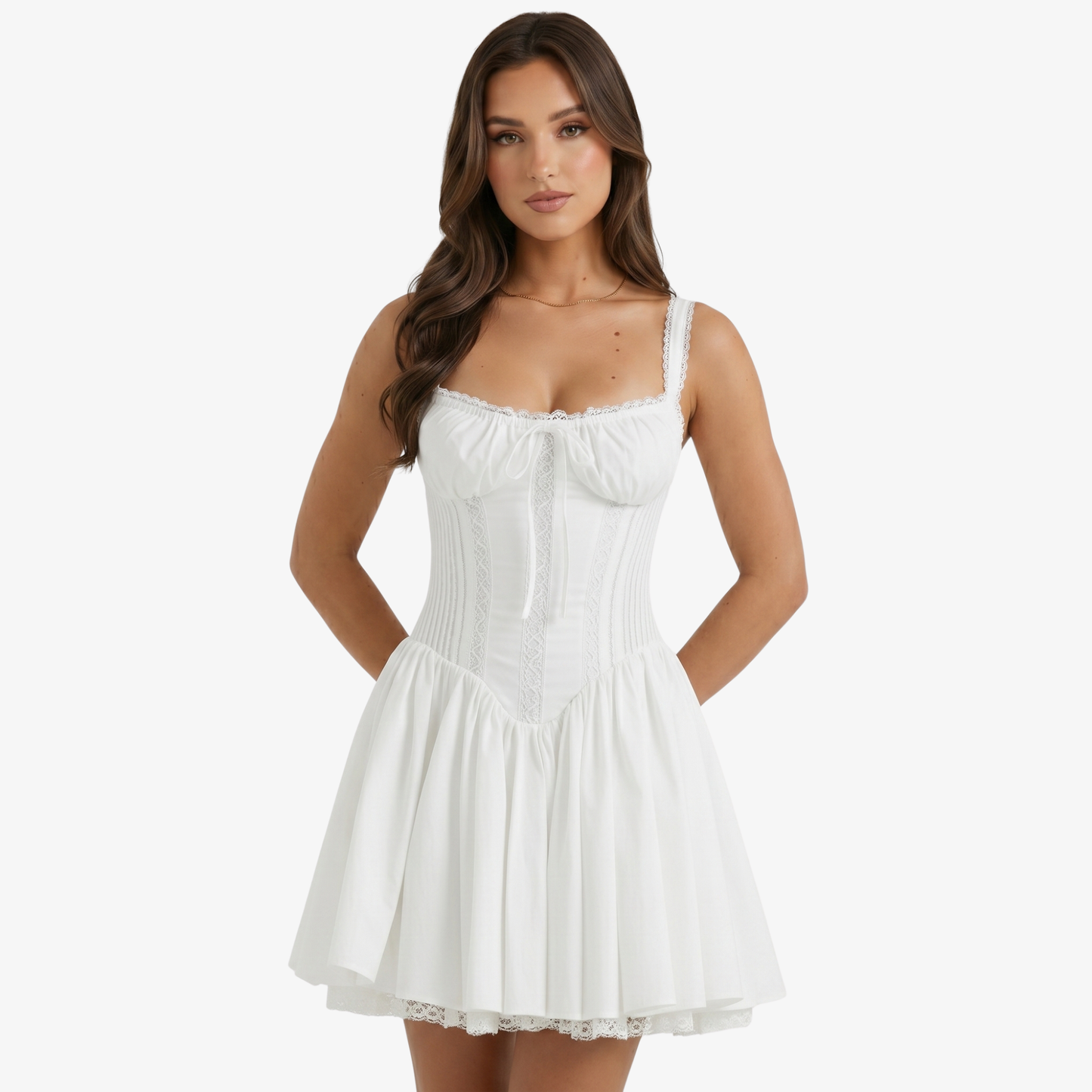 Mini Dress Women's Corset Style Lace Trim Sleeveless
