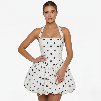 Mini Dress Women's Halter Neck Polka Dot Bubble Hem