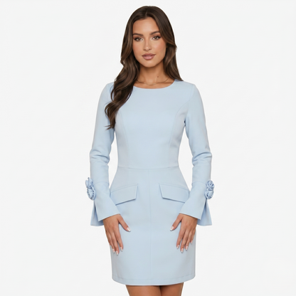 Mini Dress Women's Long Sleeve Bell Sleeve with Rose Detail