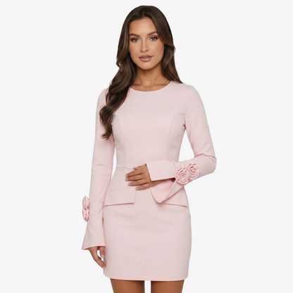 Mini Dress Women's Long Sleeve Bell Sleeve with Rose Detail