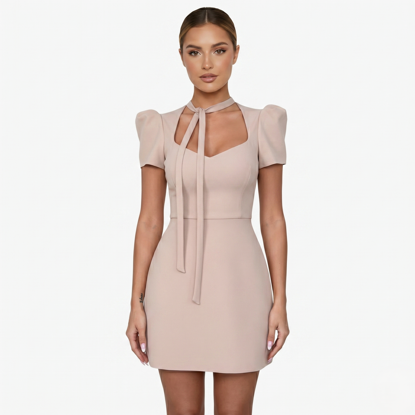Mini Dress Women's Sweetheart Neck Puff Sleeve