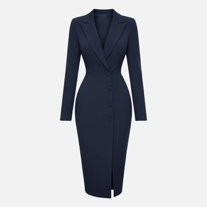 Blazer Midi Dress Women's Notch Lapel Long Sleeve