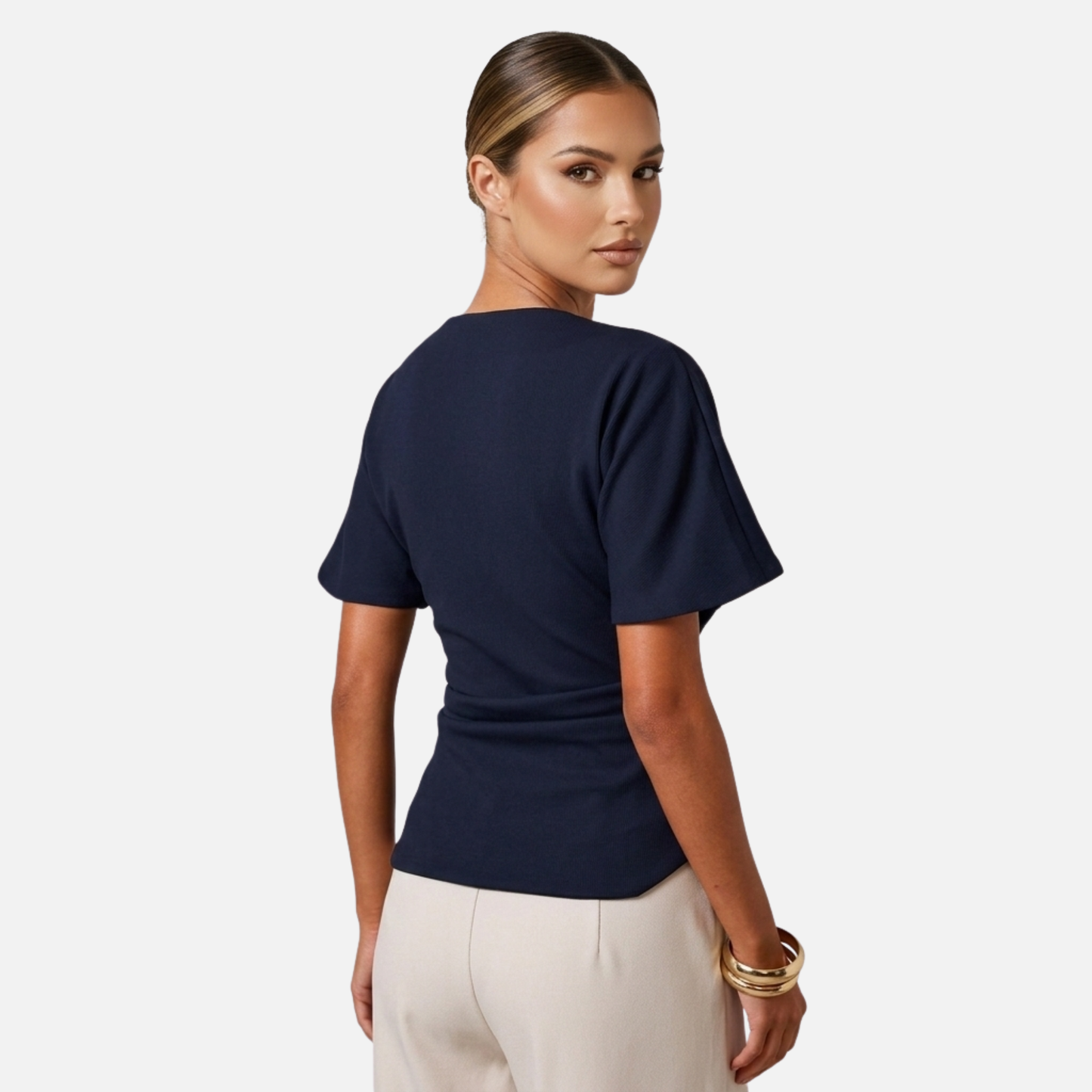 Ruched Blouse Women's Boat Neck Batwing Sleeve Asymmetric Hem