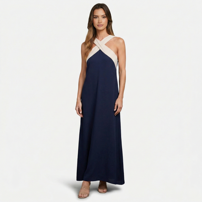 Maxi Dress Women's Color Block Crossover Neckline Sleeveless