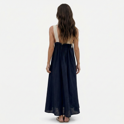Maxi Dress Women's Color Block Crossover Neckline Sleeveless