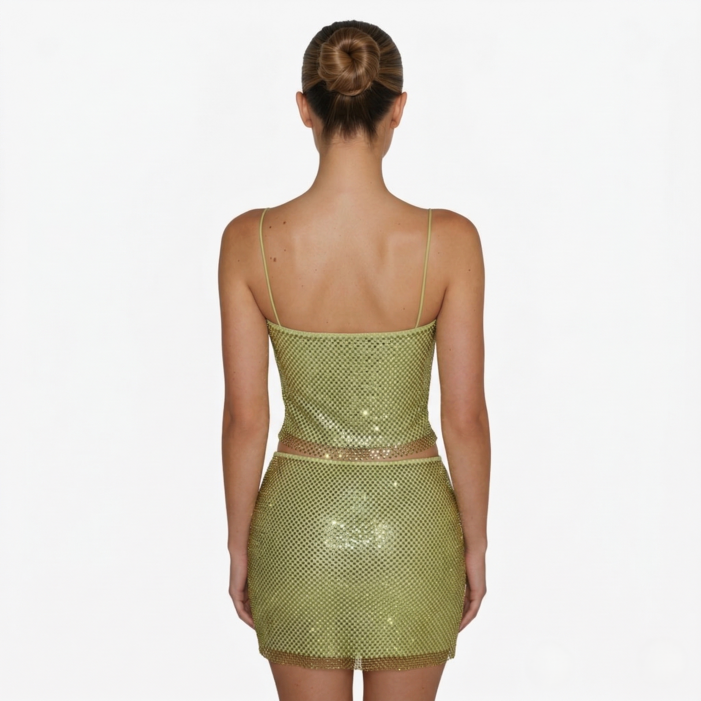 Two Piece Set Women's Cami Top and Mini Skirt Sparkle Mesh