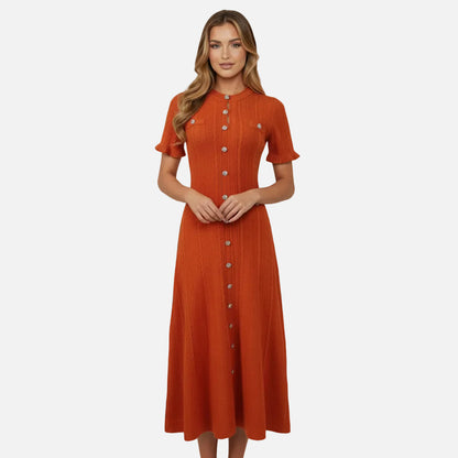 Mavenburry | Women’s Button-Front Ribbed Knit Long Midi Dress