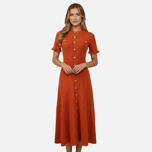 Mavenburry | Women’s Button-Front Ribbed Knit Long Midi Dress