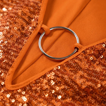 Mini Dress Women's Sequin V-neck Bell Sleeve Ring Detail
