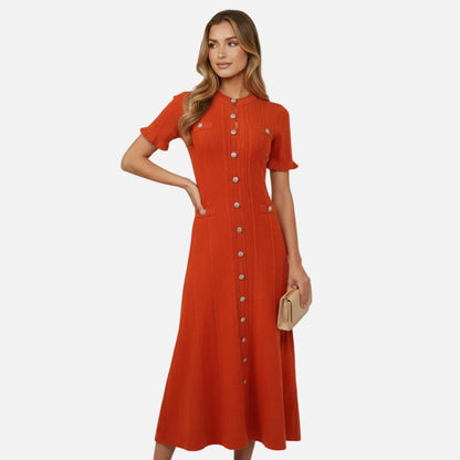 Mavenburry | Women’s Button-Front Ribbed Knit Long Midi Dress
