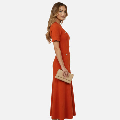 Mavenburry | Women’s Button-Front Ribbed Knit Long Midi Dress