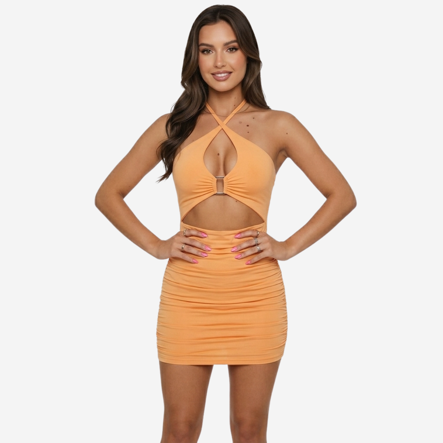 Mini Dress Women's Halter Cross Neck Cut-out Fitted