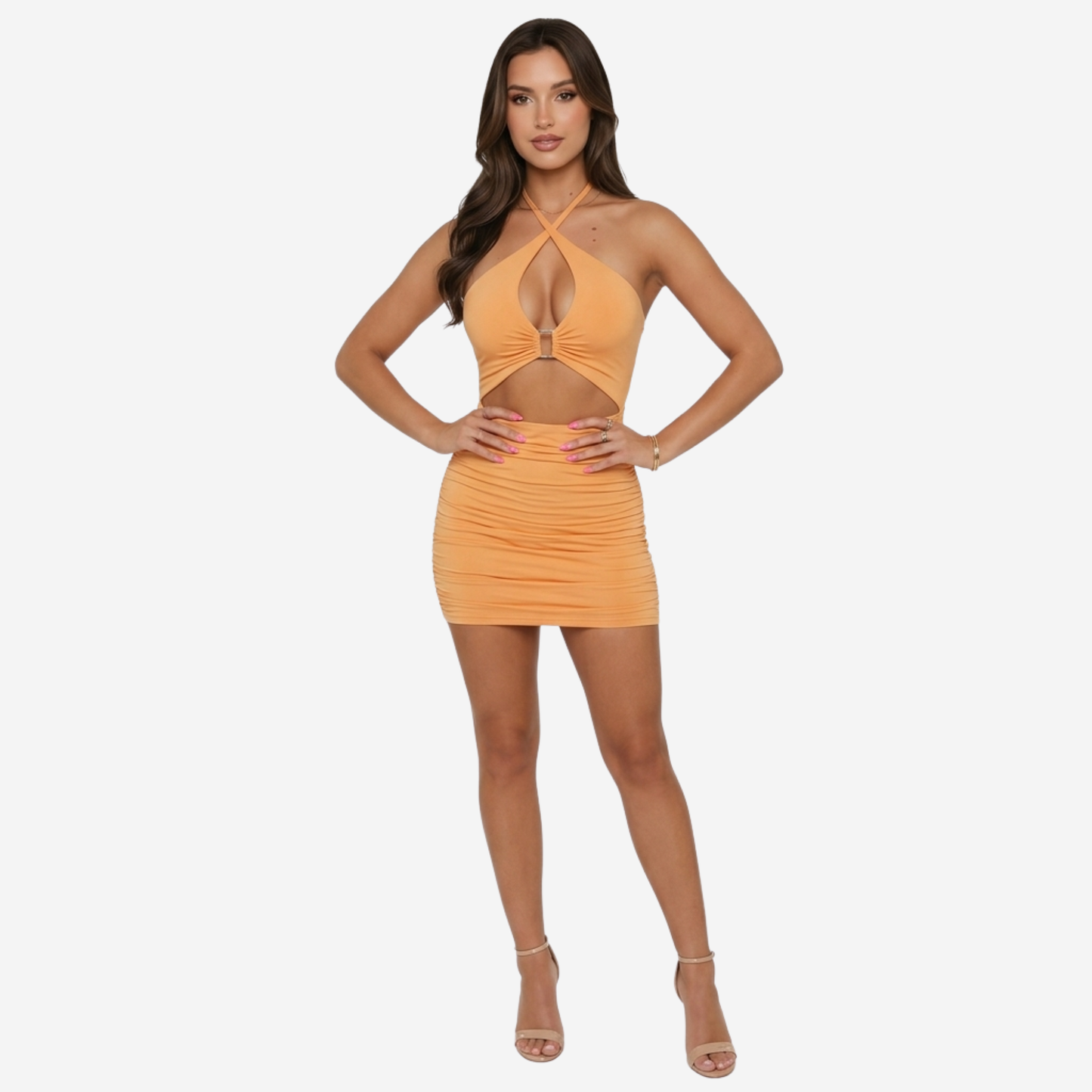Mini Dress Women's Halter Cross Neck Cut-out Fitted