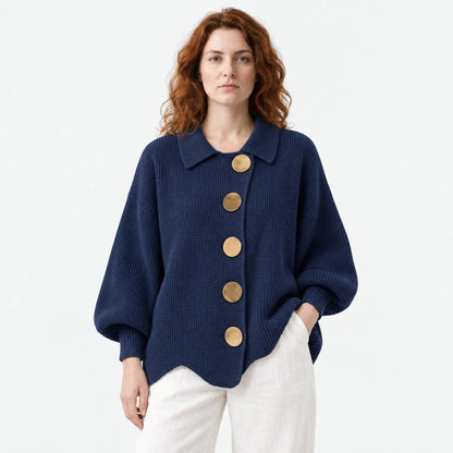 Oversized Collared Cardigan with Large Metal Buttons