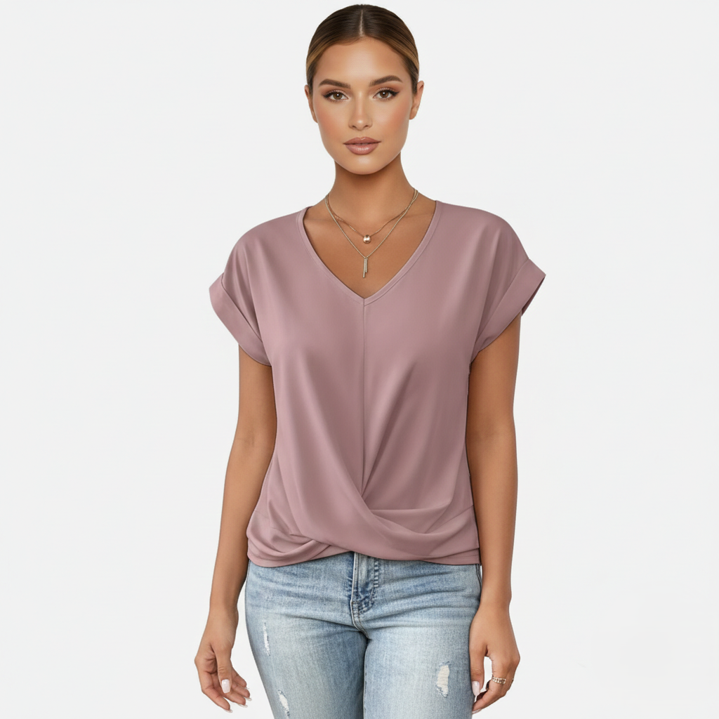 Blouse Women's V-neck Short Sleeve Twist Front