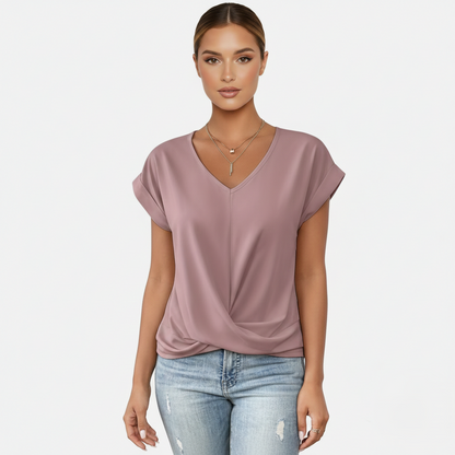 Blouse Women's V-neck Short Sleeve Twist Front