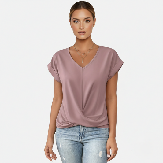 Blouse Women's V-neck Short Sleeve Twist Front