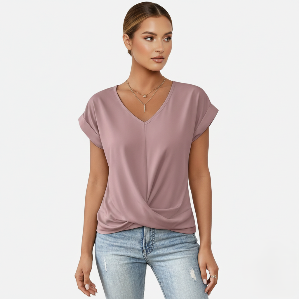 Blouse Women's V-neck Short Sleeve Twist Front