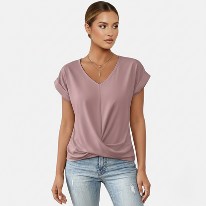 Blouse Women's V-neck Short Sleeve Twist Front