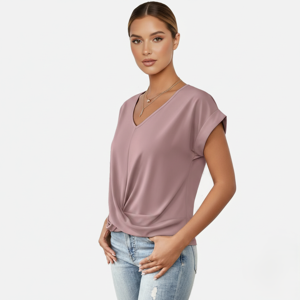 Blouse Women's V-neck Short Sleeve Twist Front